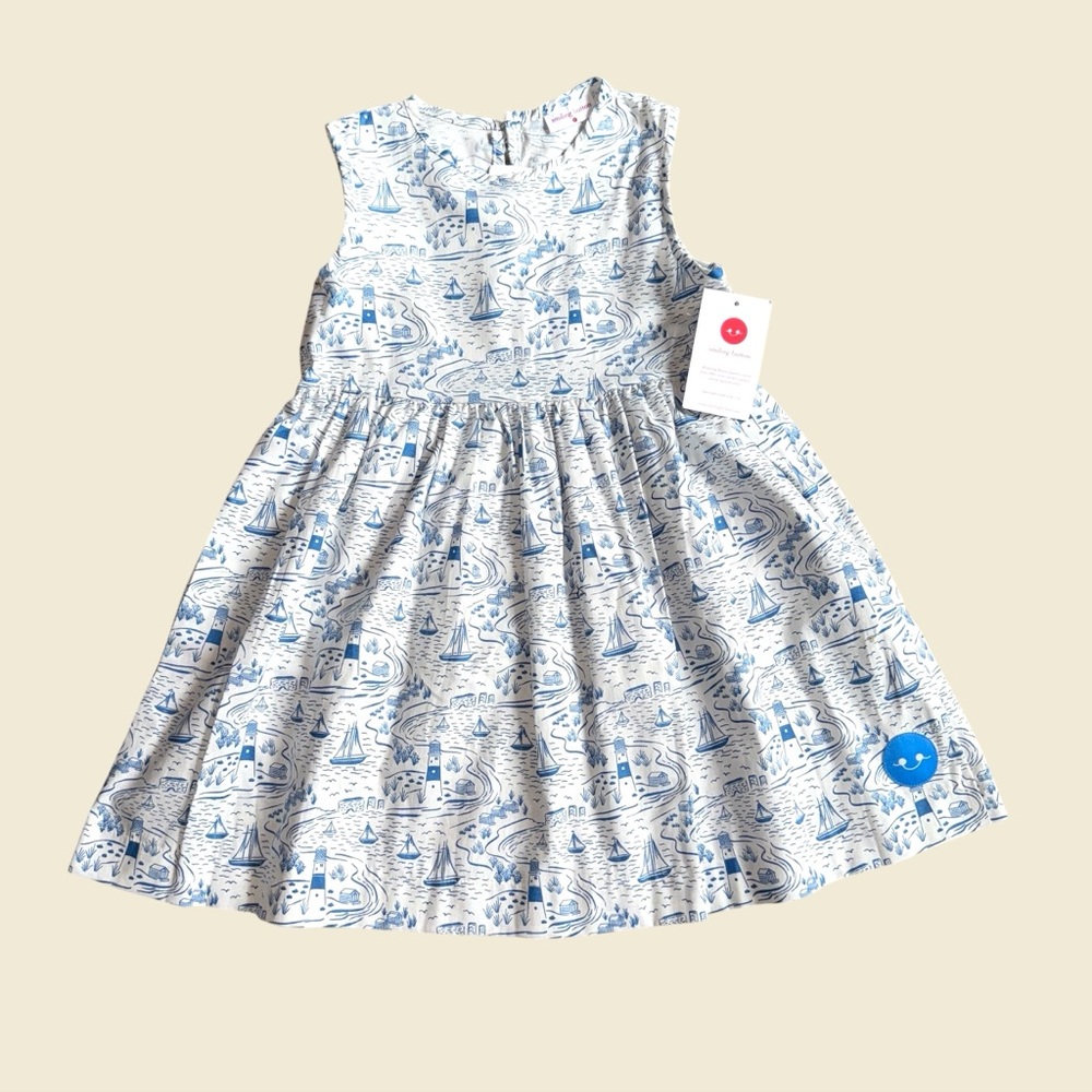 Charming Blue and White Kids Casual Dress